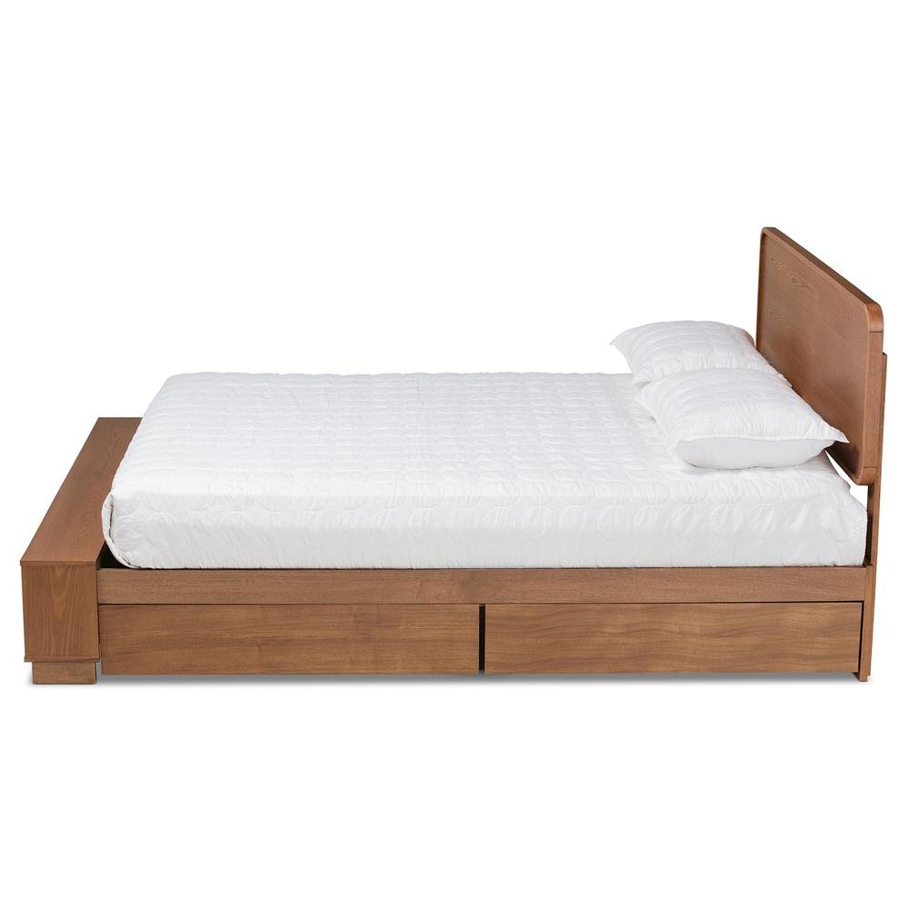 Walnut Brown Finished Wood 4-Drawer King Size Platform Storage Bed. Picture 17