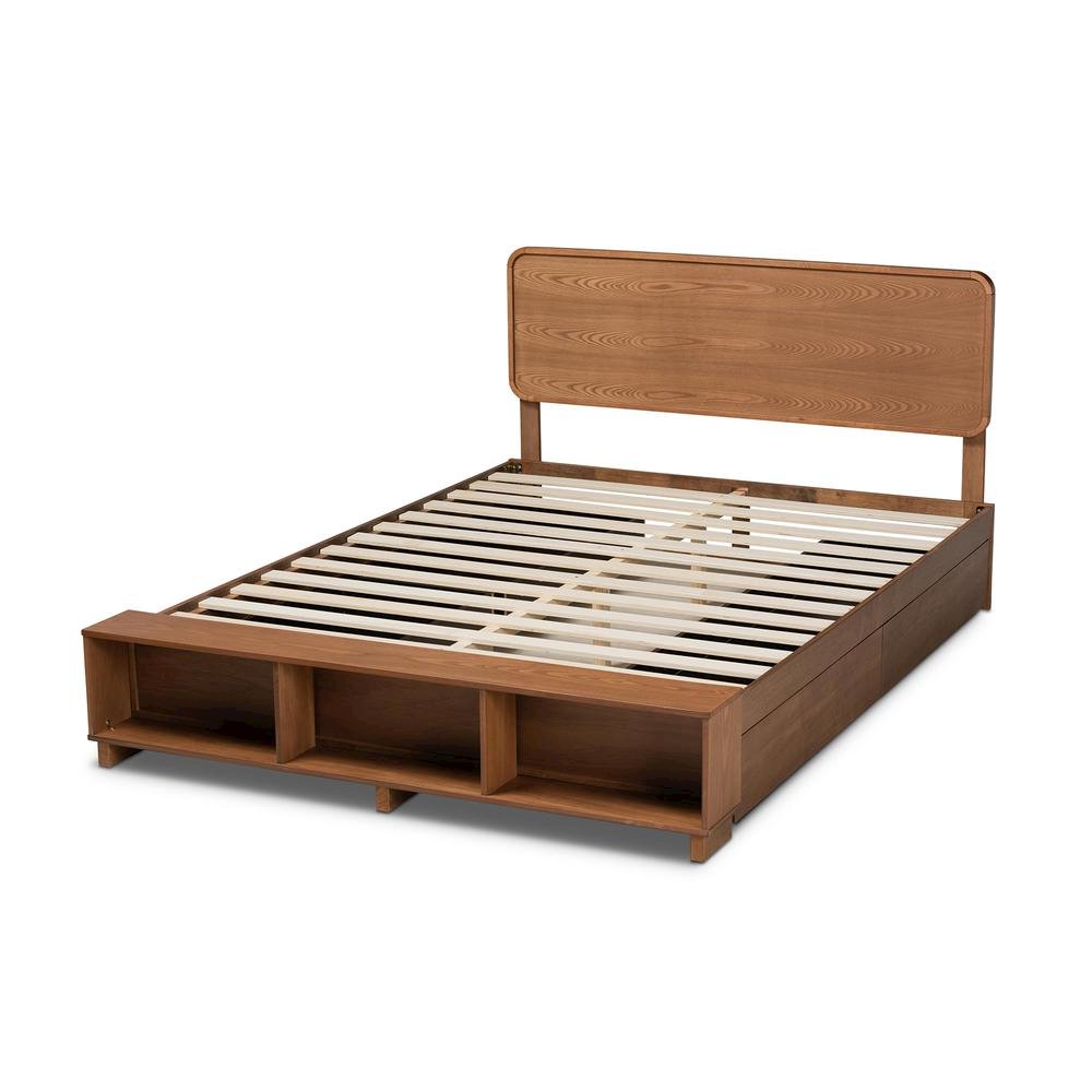 Walnut Brown Finished Wood 4-Drawer King Size Platform Storage Bed. Picture 18