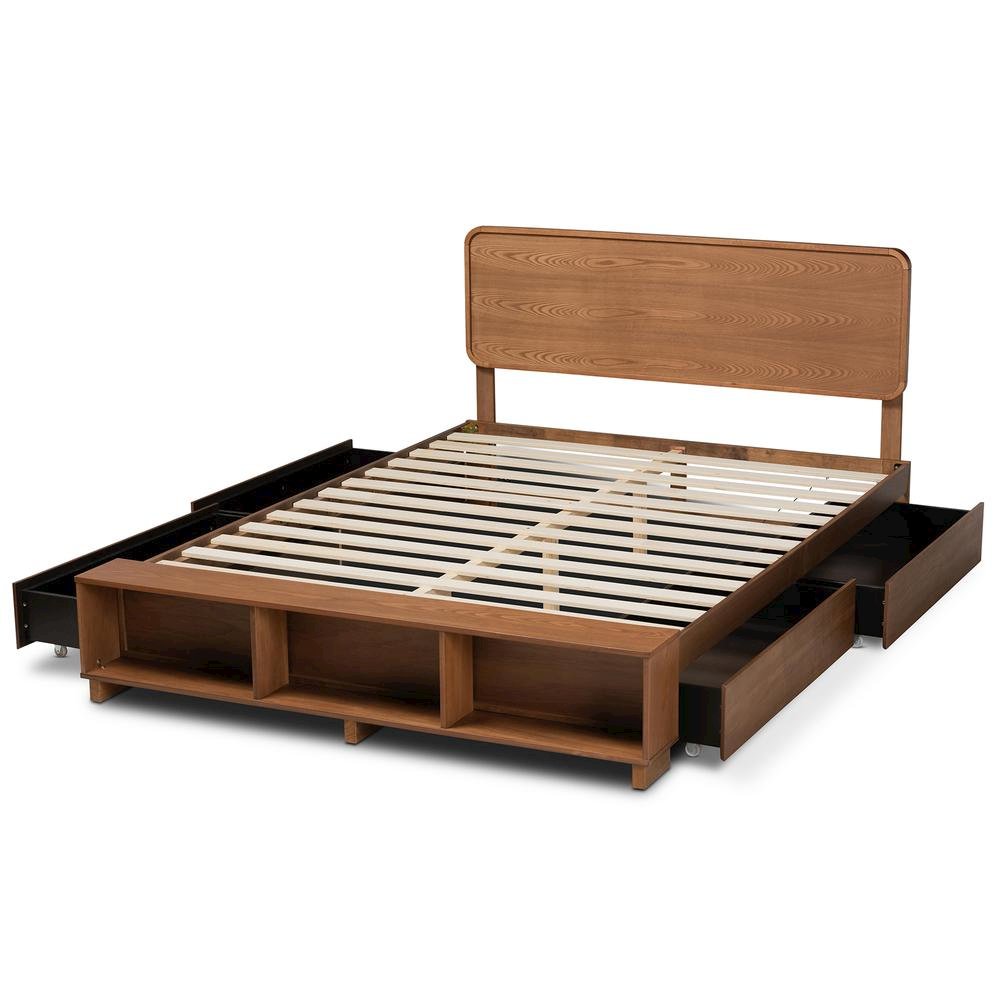 Walnut Brown Finished Wood 4-Drawer King Size Platform Storage Bed. Picture 19