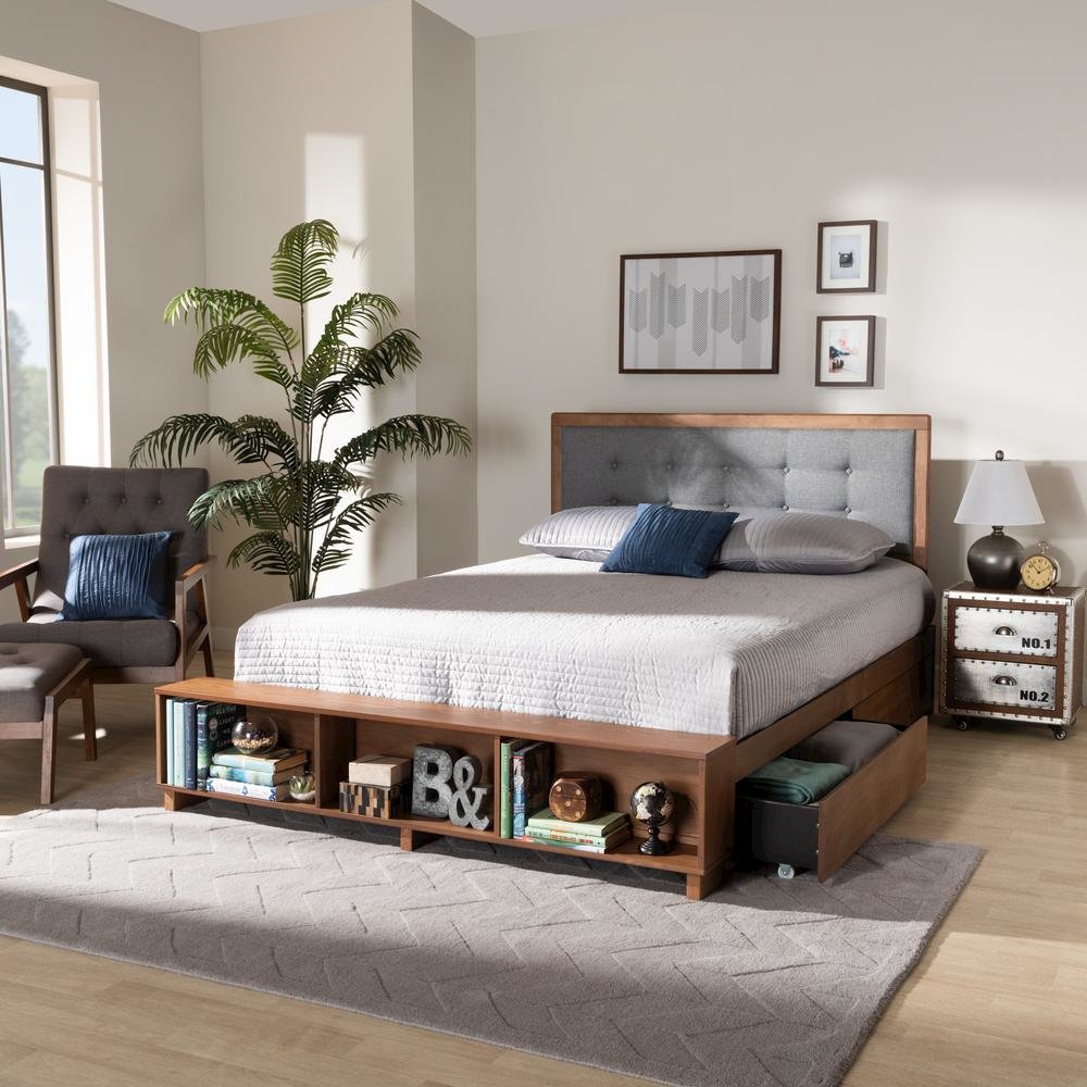 Walnut Brown Finished Wood 4-Drawer King Size Platform Storage Bed. Picture 24