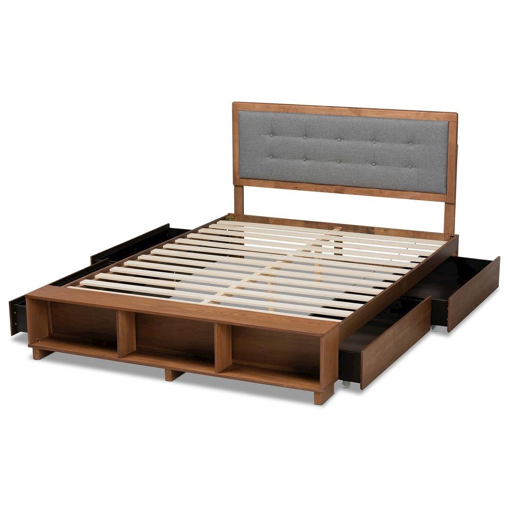 Walnut Brown Finished Wood 4-Drawer King Size Platform Storage Bed. Picture 19