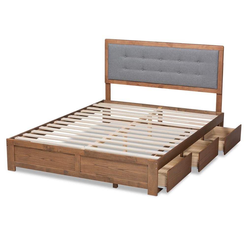 Ash Walnut Brown Finished Wood King Size 3-Drawer Platform Storage Bed. Picture 17