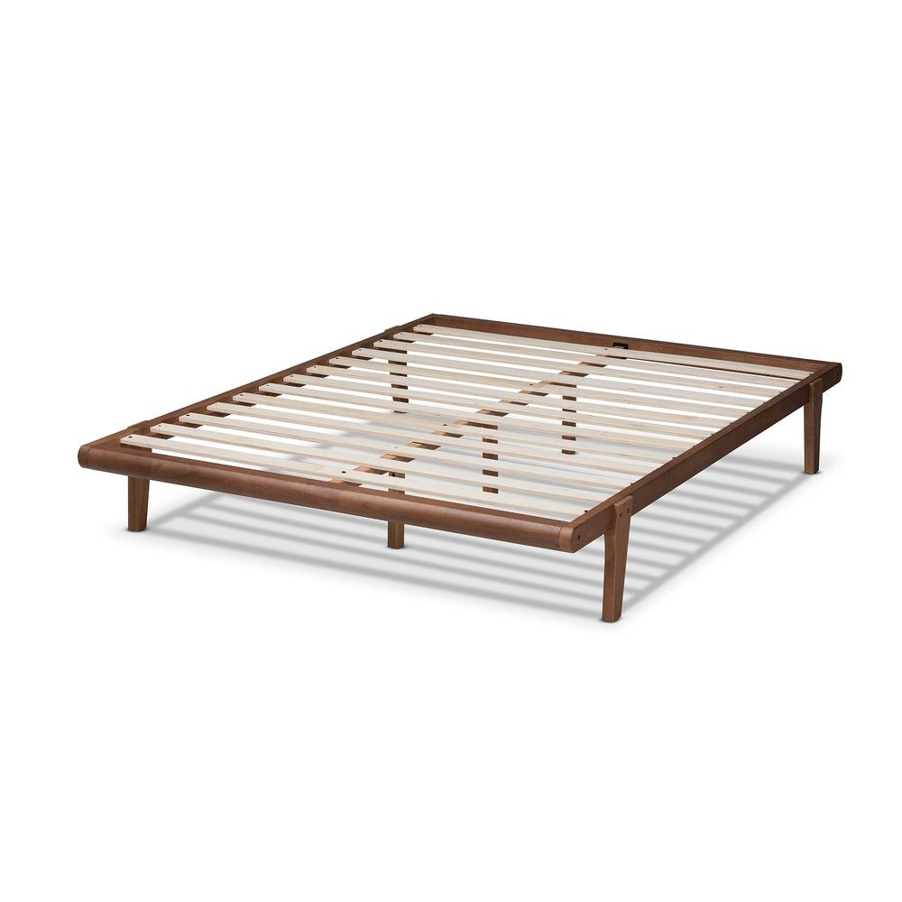 Kaia Mid-Century Modern Walnut Brown Finished Wood King Size Platform Bed Frame. Picture 12