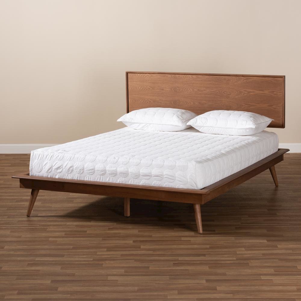 Karine Mid-Century Modern Walnut Brown Finished Wood King Size Platform Bed. Picture 17