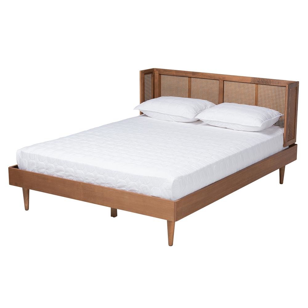 Ash Walnut Finished Wood 4-Piece King Size Bedroom Set with Synthetic Rattan. Picture 18