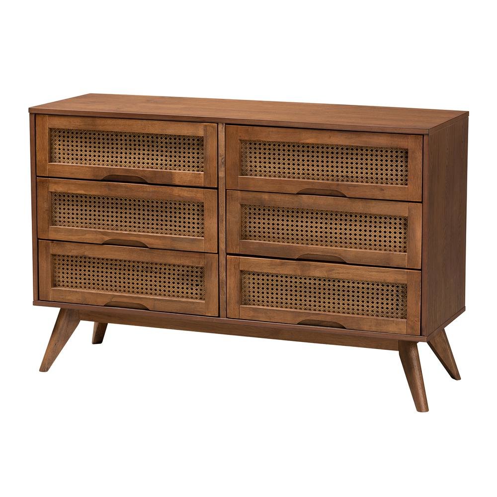 Ash Walnut Finished Wood 4-Piece King Size Bedroom Set with Synthetic Rattan. Picture 20