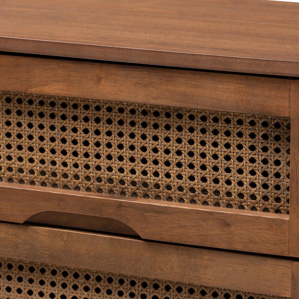 Ash Walnut Finished Wood 4-Piece King Size Bedroom Set with Synthetic Rattan. Picture 21