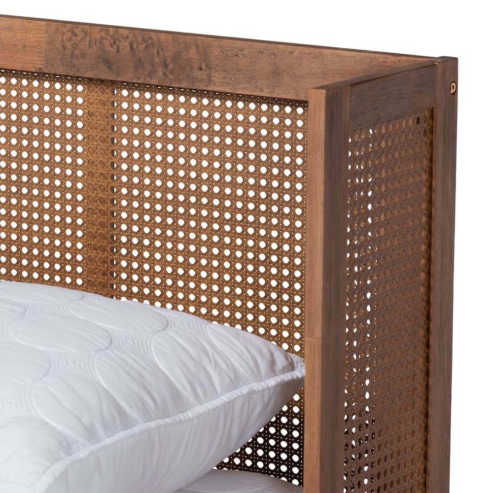 Ash Walnut Finished Wood 4-Piece King Size Bedroom Set with Synthetic Rattan. Picture 23
