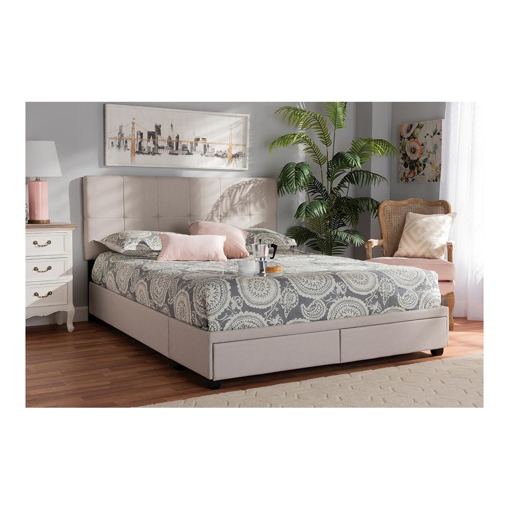 Netti Beige Fabric Upholstered 2-Drawer King Size Platform Storage Bed. Picture 25