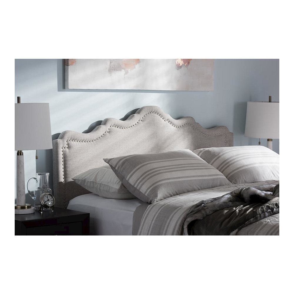 Nadeen Modern and Contemporary Greyish Beige Fabric Queen Size Headboard. Picture 12