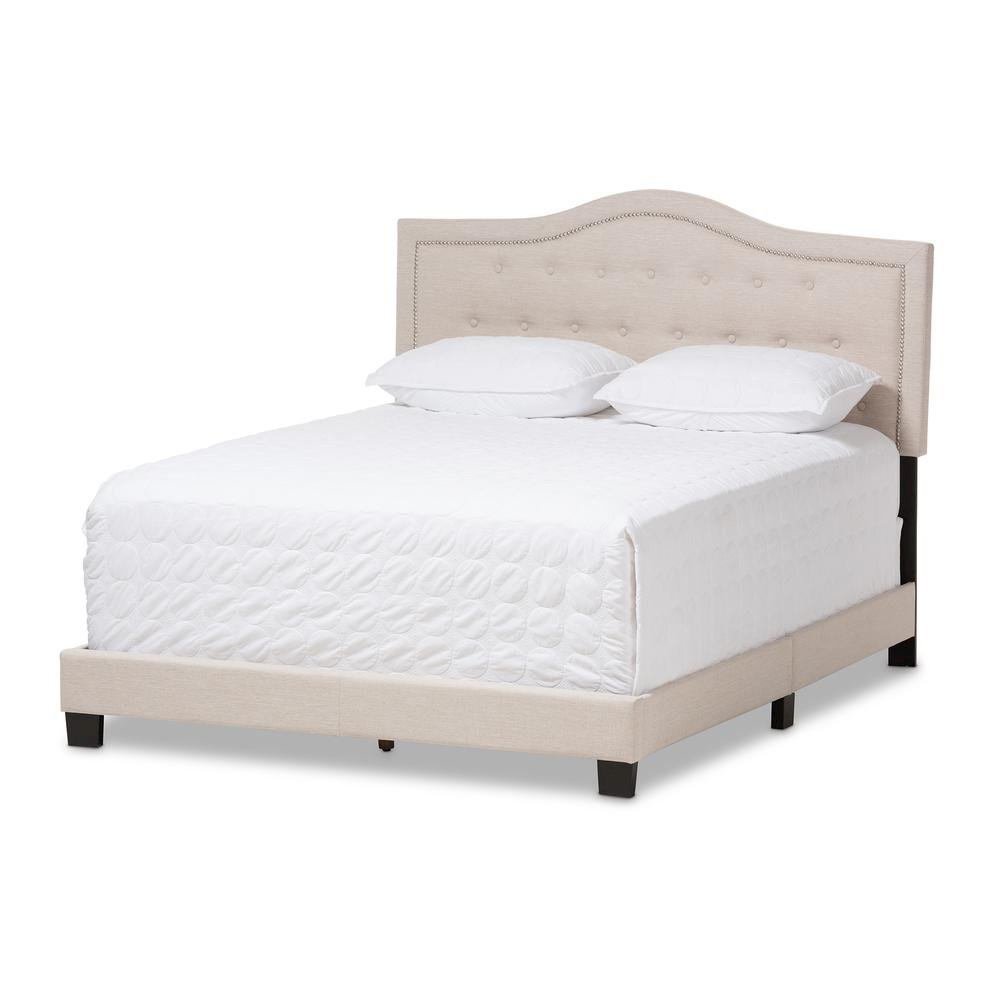 Emerson Modern and Contemporary Light Beige Fabric Upholstered King Size Bed. Picture 9