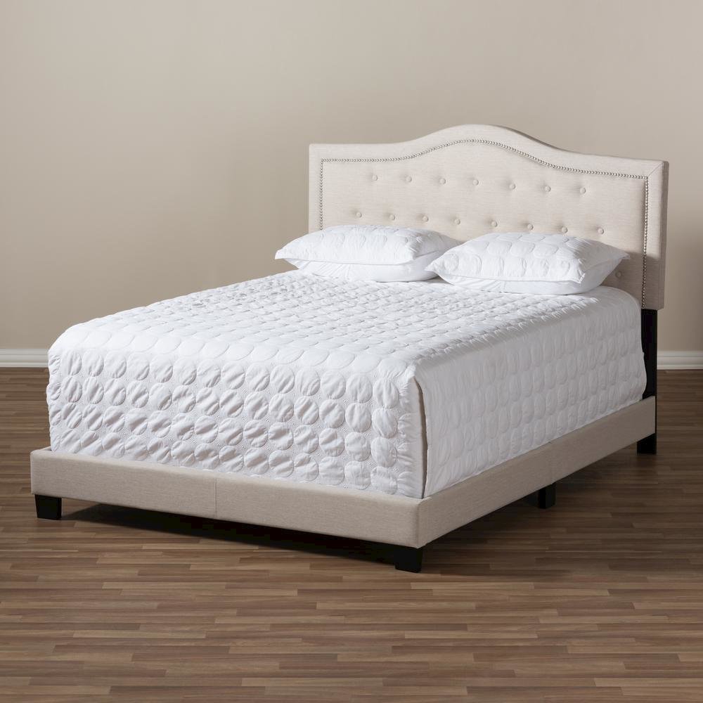 Emerson Modern and Contemporary Light Beige Fabric Upholstered King Size Bed. Picture 15
