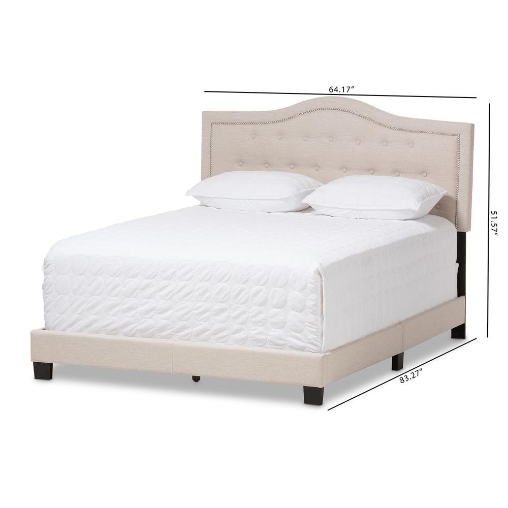 Emerson Modern and Contemporary Light Beige Fabric Upholstered King Size Bed. Picture 16