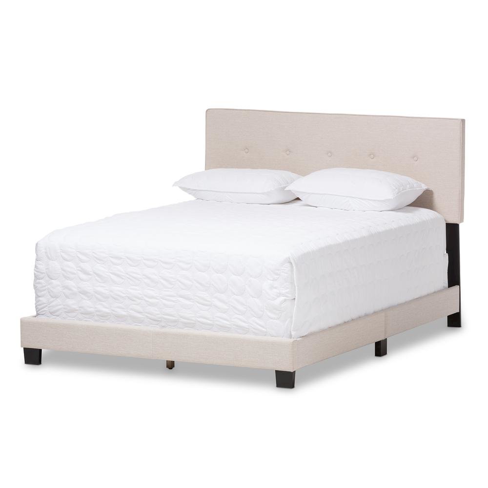 Hampton Modern and Contemporary Light Beige Fabric Upholstered King Size Bed. Picture 9
