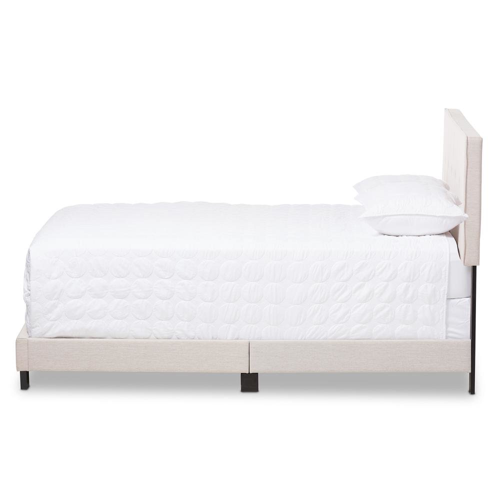 Hampton Modern and Contemporary Light Beige Fabric Upholstered King Size Bed. Picture 10