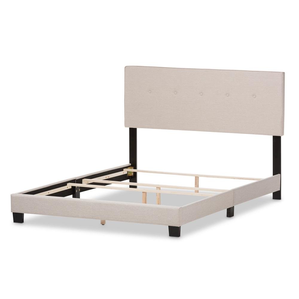 Hampton Modern and Contemporary Light Beige Fabric Upholstered King Size Bed. Picture 11