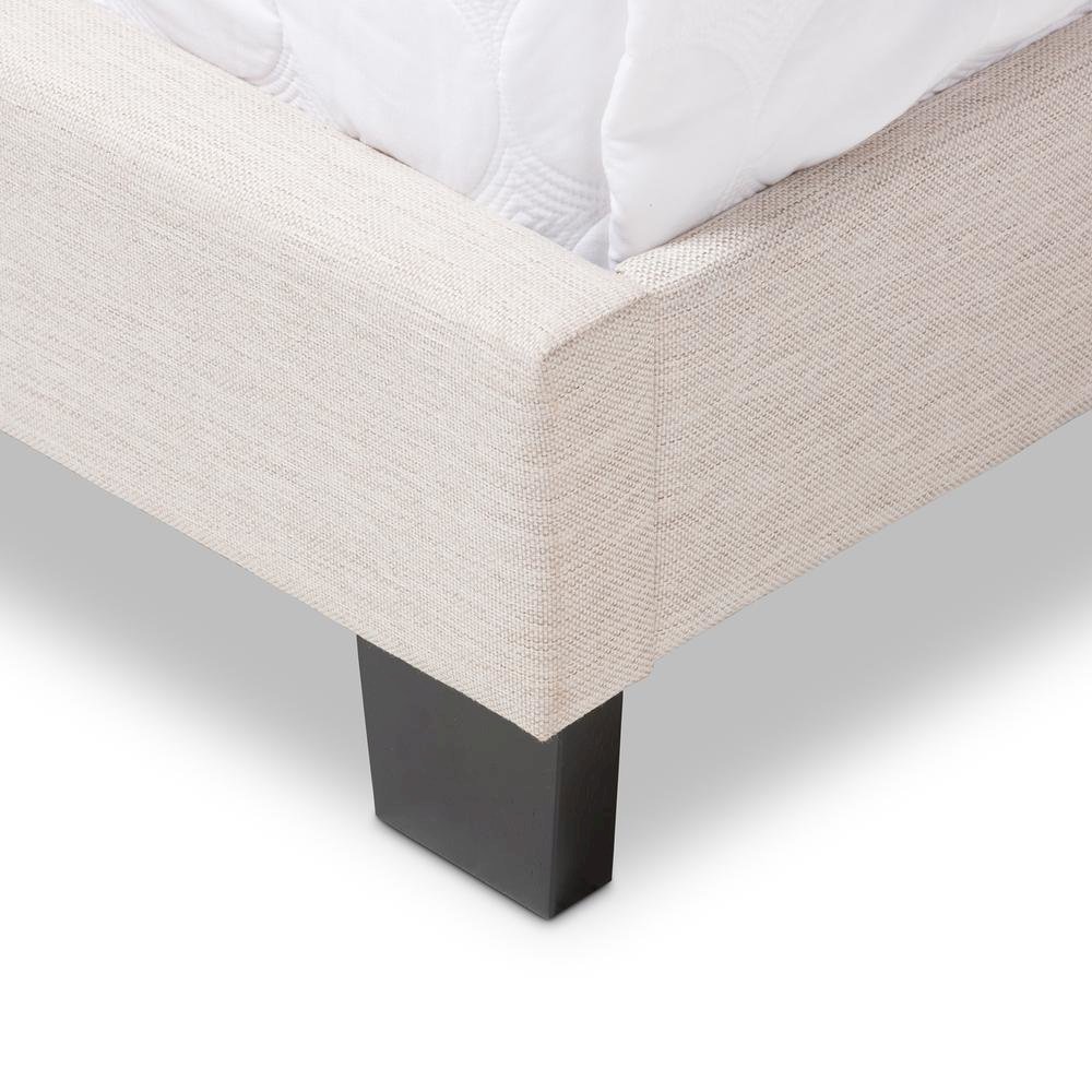 Hampton Modern and Contemporary Light Beige Fabric Upholstered King Size Bed. Picture 13