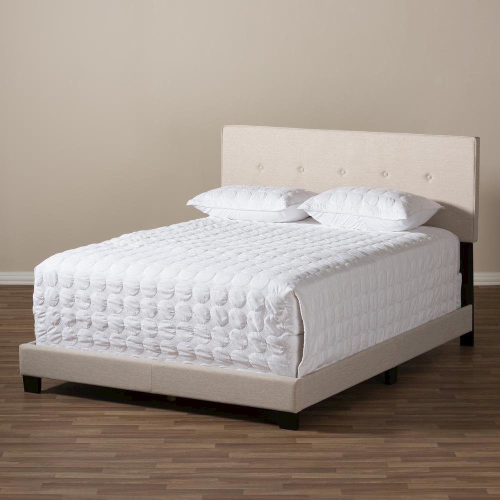 Hampton Modern and Contemporary Light Beige Fabric Upholstered King Size Bed. Picture 15