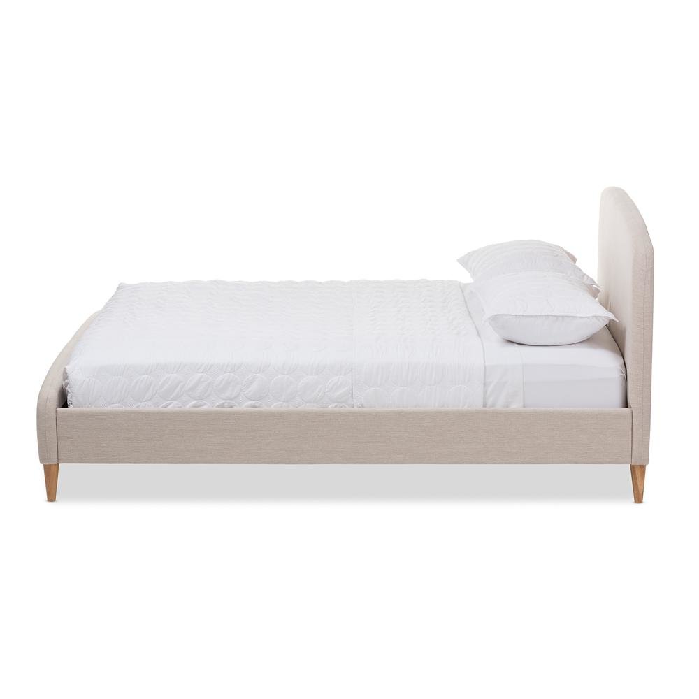 Mia Mid-Century Light Beige Fabric Upholstered King Size Platform Bed. Picture 10