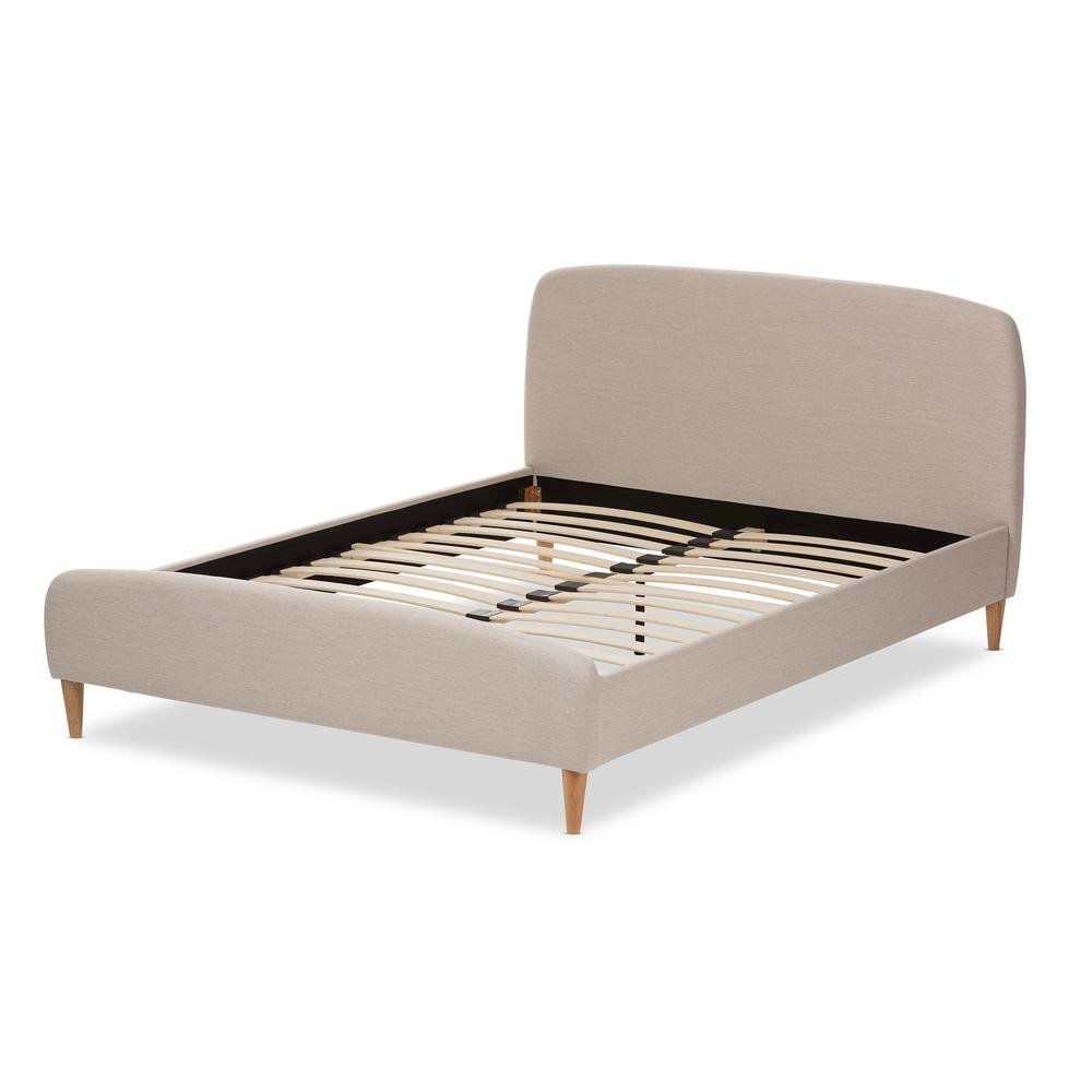 Mia Mid-Century Light Beige Fabric Upholstered King Size Platform Bed. Picture 11