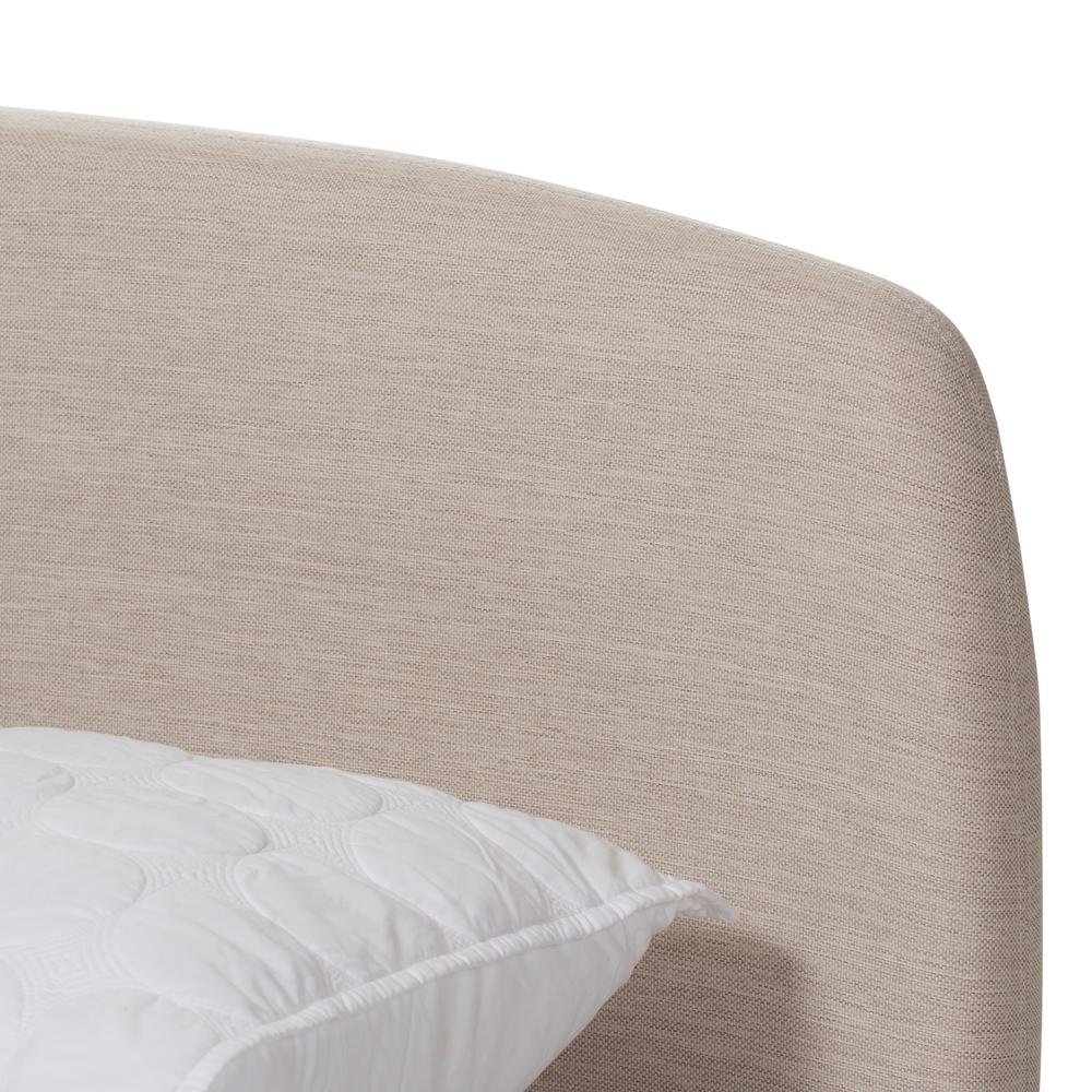 Mia Mid-Century Light Beige Fabric Upholstered King Size Platform Bed. Picture 12