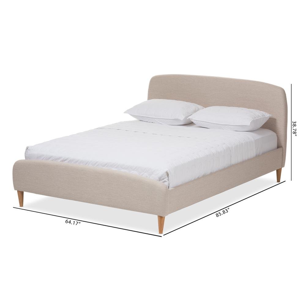 Mia Mid-Century Light Beige Fabric Upholstered King Size Platform Bed. Picture 16
