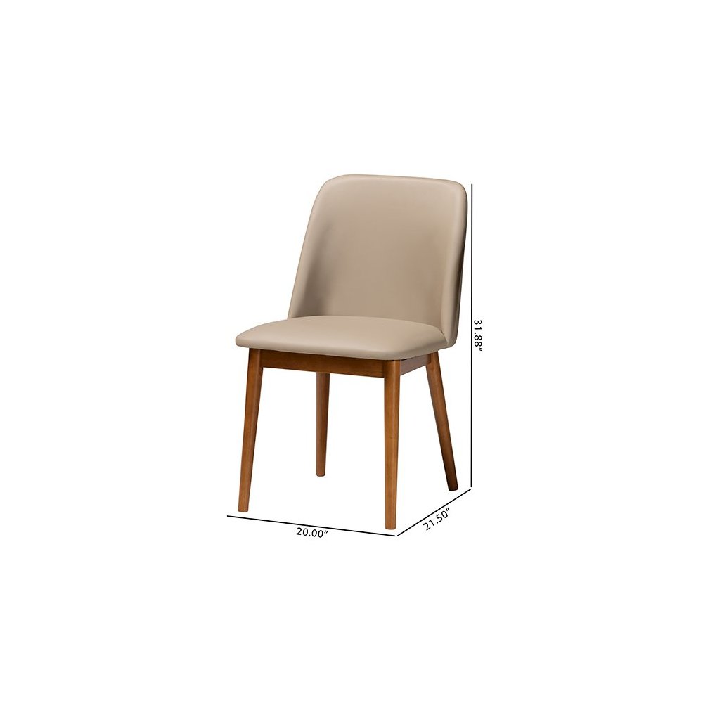 Mid-Century "Walnut" Light Brown/Beige Faux Leather Dining Chair (Set of 2). Picture 9