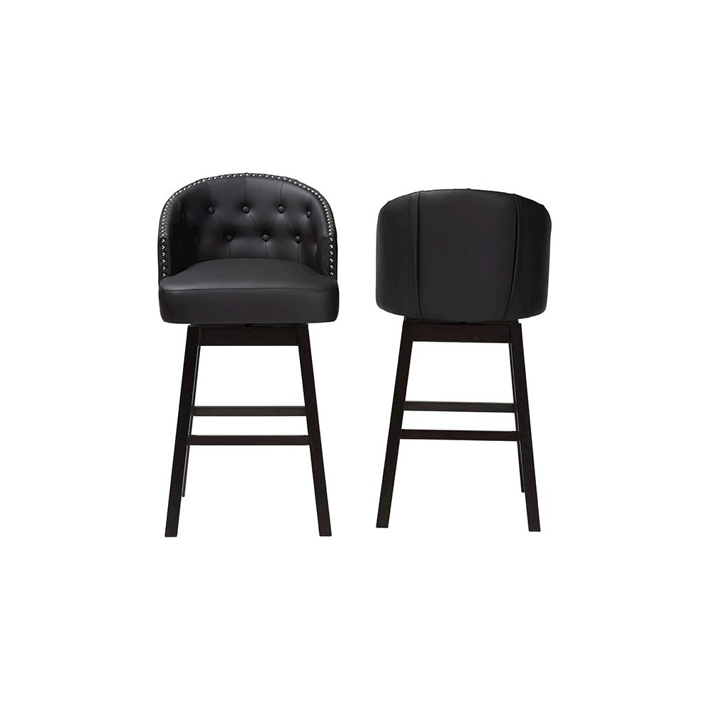 Leather Tufted Swivel Barstool with Nail heads Trim (Set of 2). Picture 2
