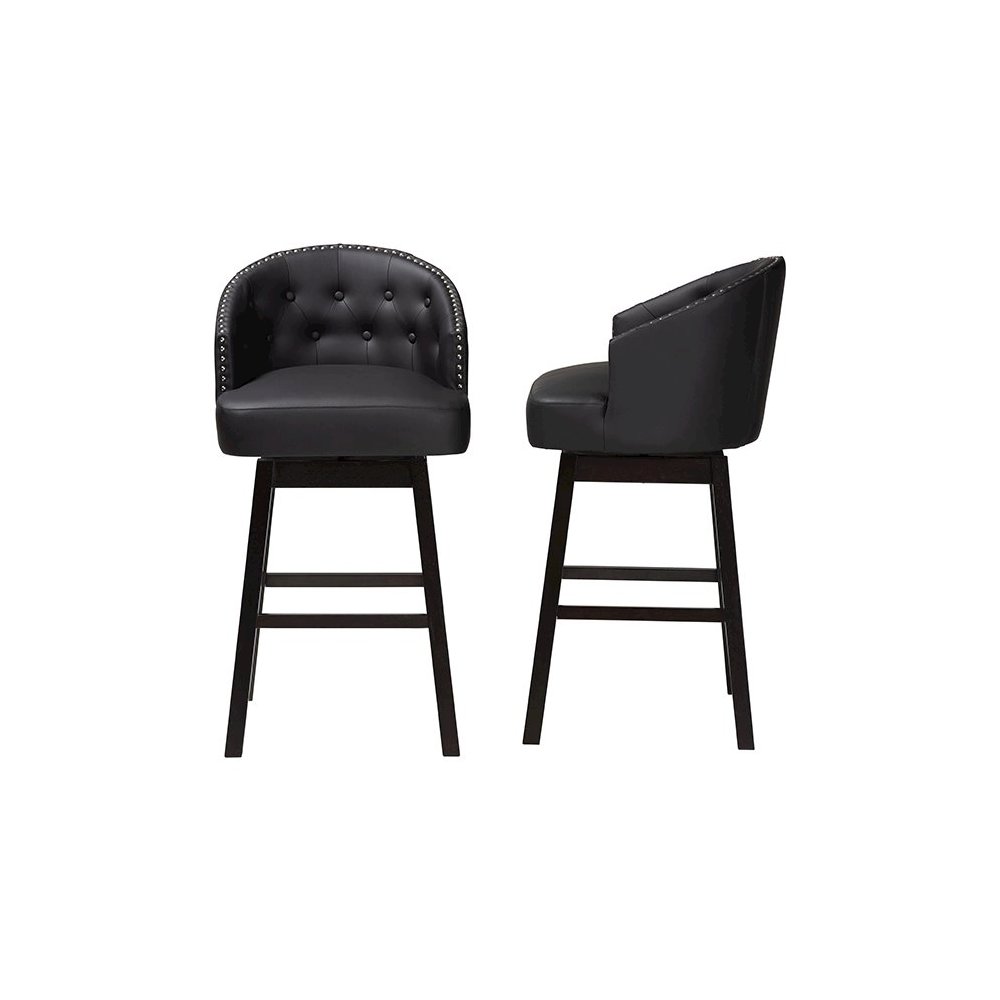 Leather Tufted Swivel Barstool with Nail heads Trim (Set of 2). Picture 3