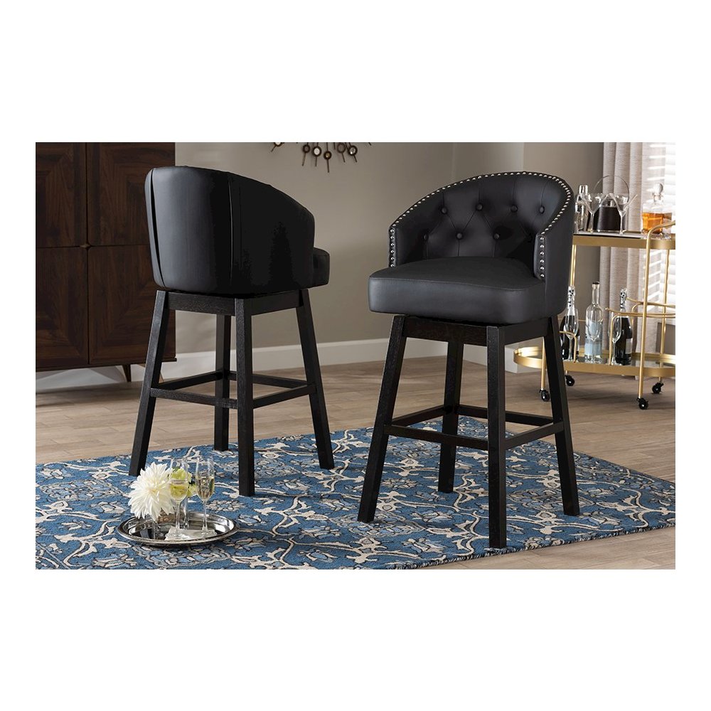 Leather Tufted Swivel Barstool with Nail heads Trim (Set of 2). Picture 7