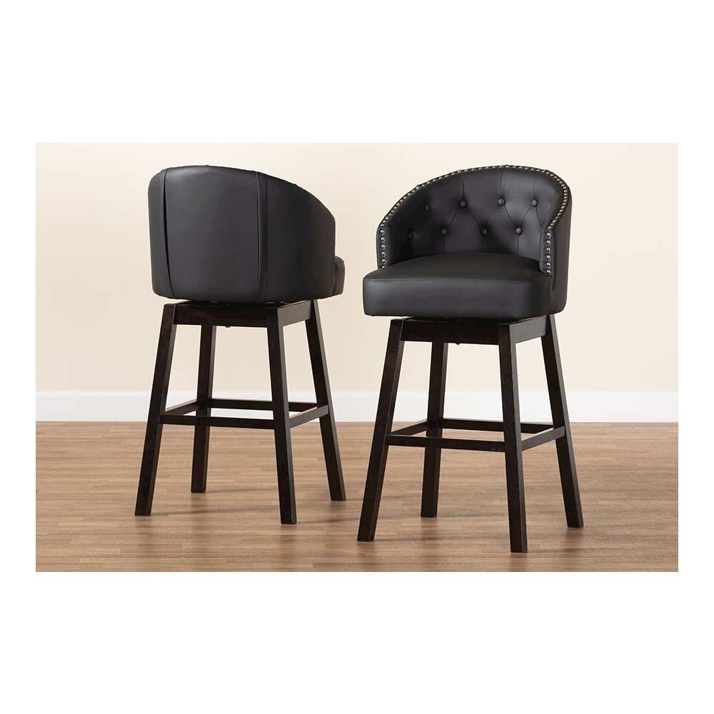 Leather Tufted Swivel Barstool with Nail heads Trim (Set of 2). Picture 8