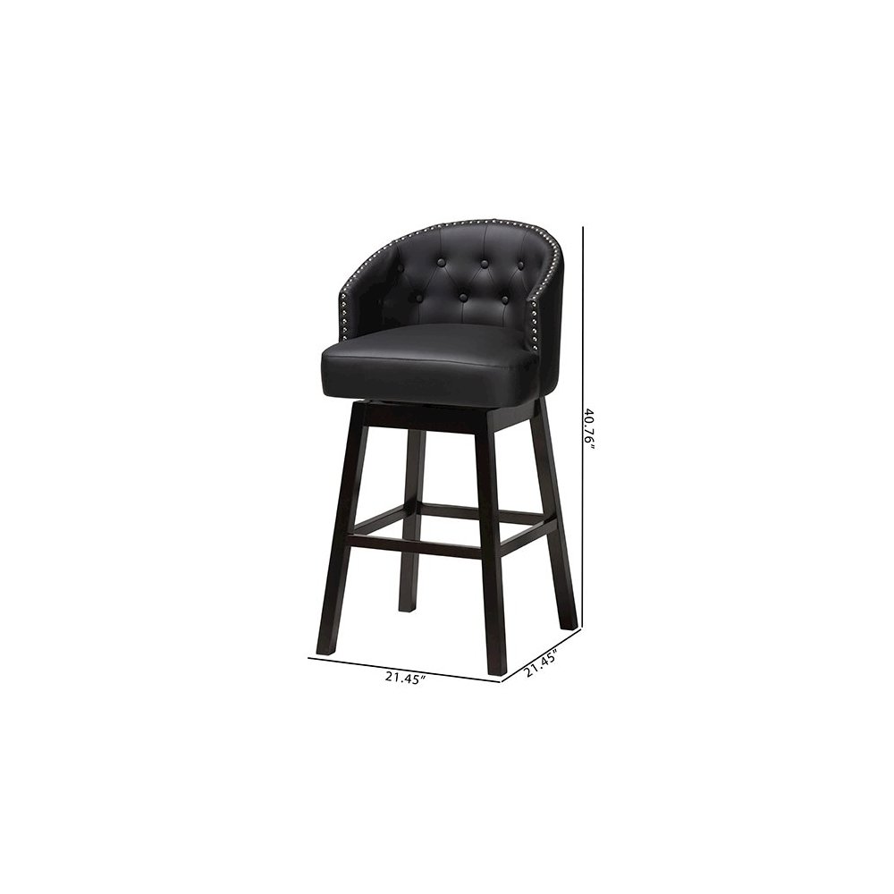 Leather Tufted Swivel Barstool with Nail heads Trim (Set of 2). Picture 9