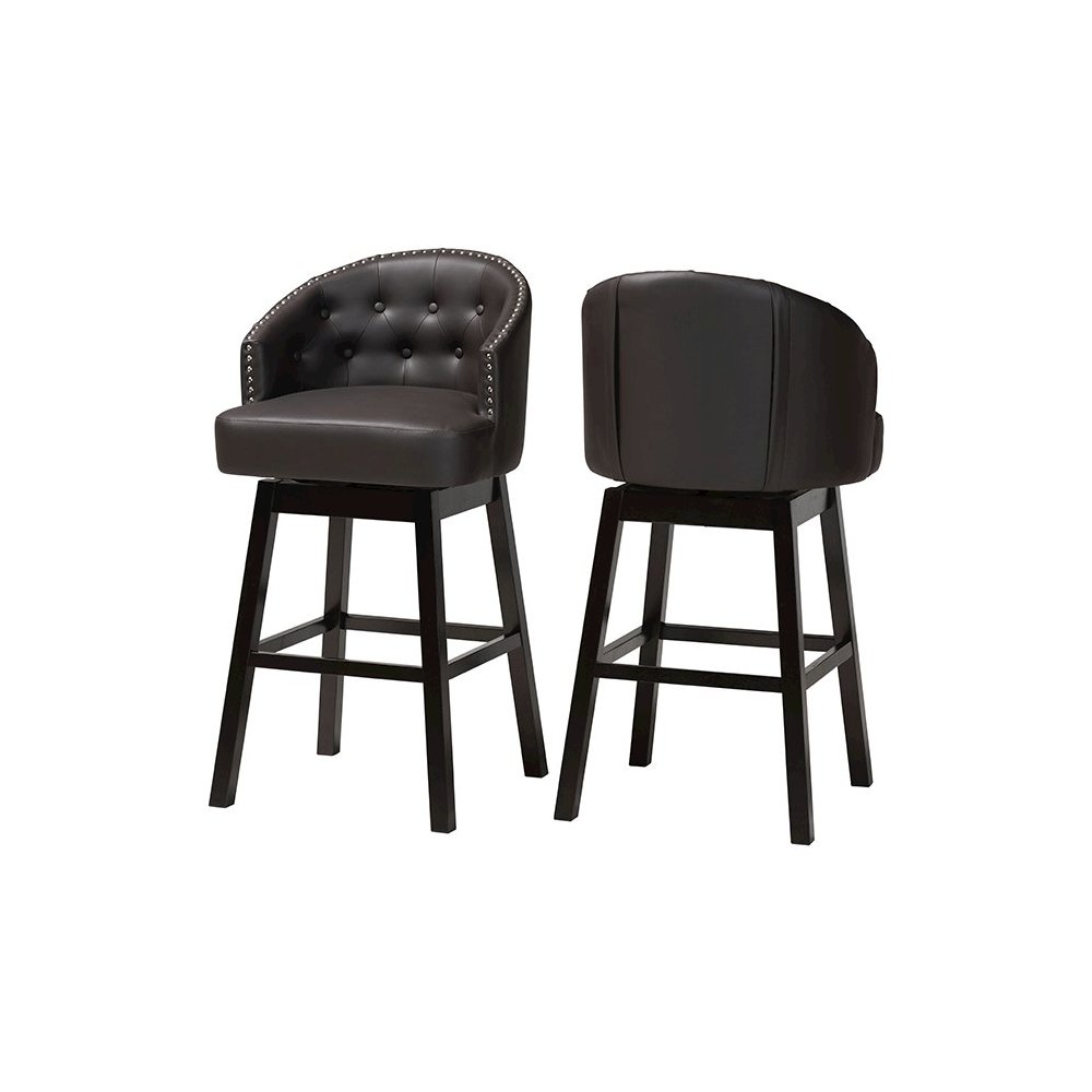 Leather Tufted Swivel Barstool with Nail heads Trim (Set of 2). Picture 1