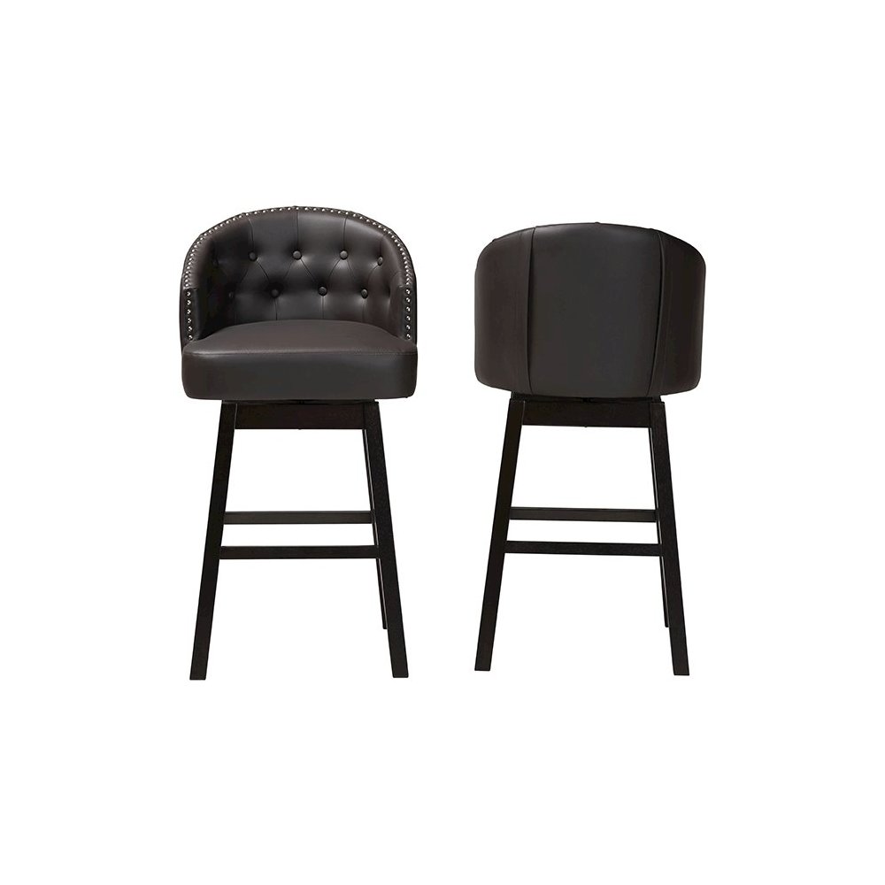Leather Tufted Swivel Barstool with Nail heads Trim (Set of 2). Picture 2