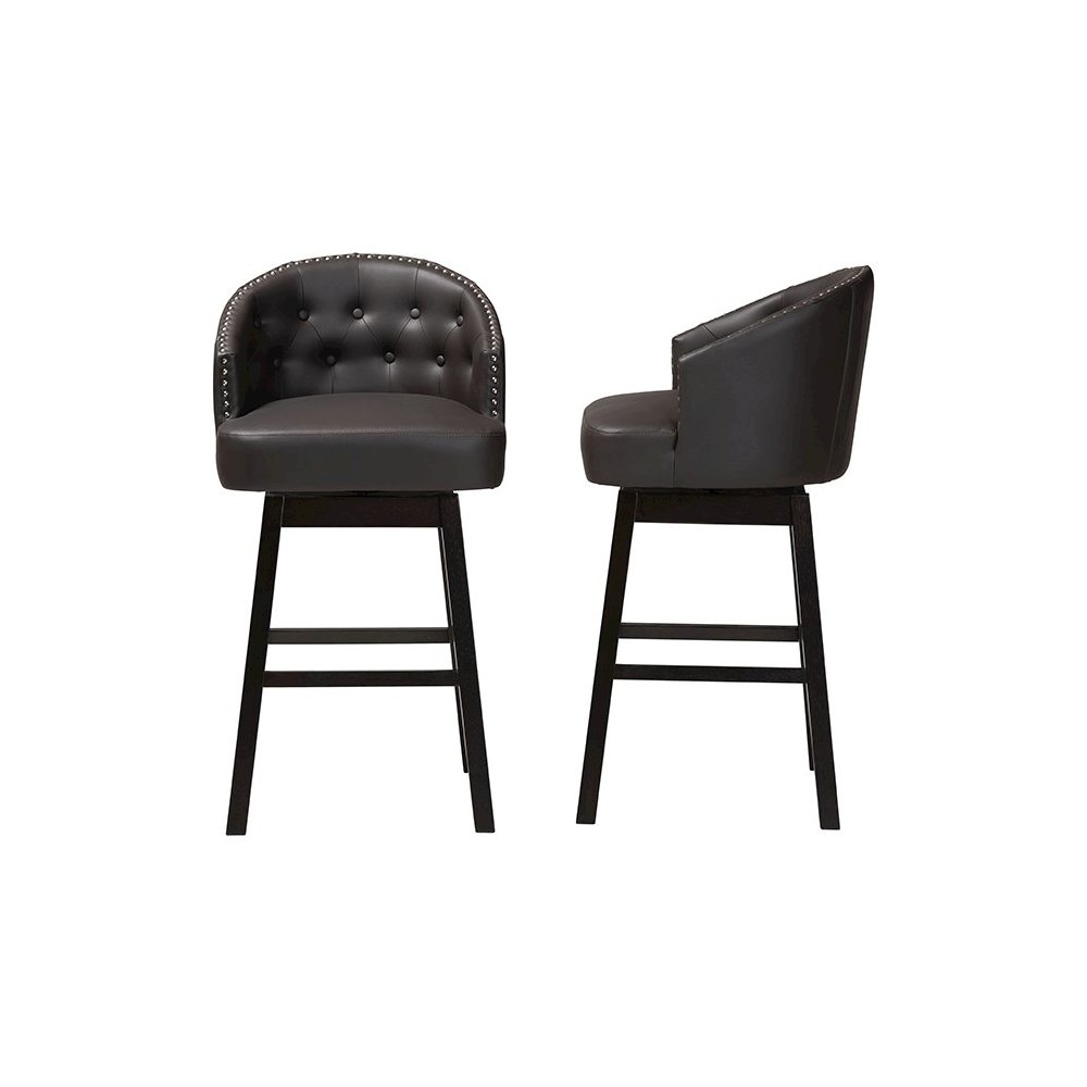 Leather Tufted Swivel Barstool with Nail heads Trim (Set of 2). Picture 3