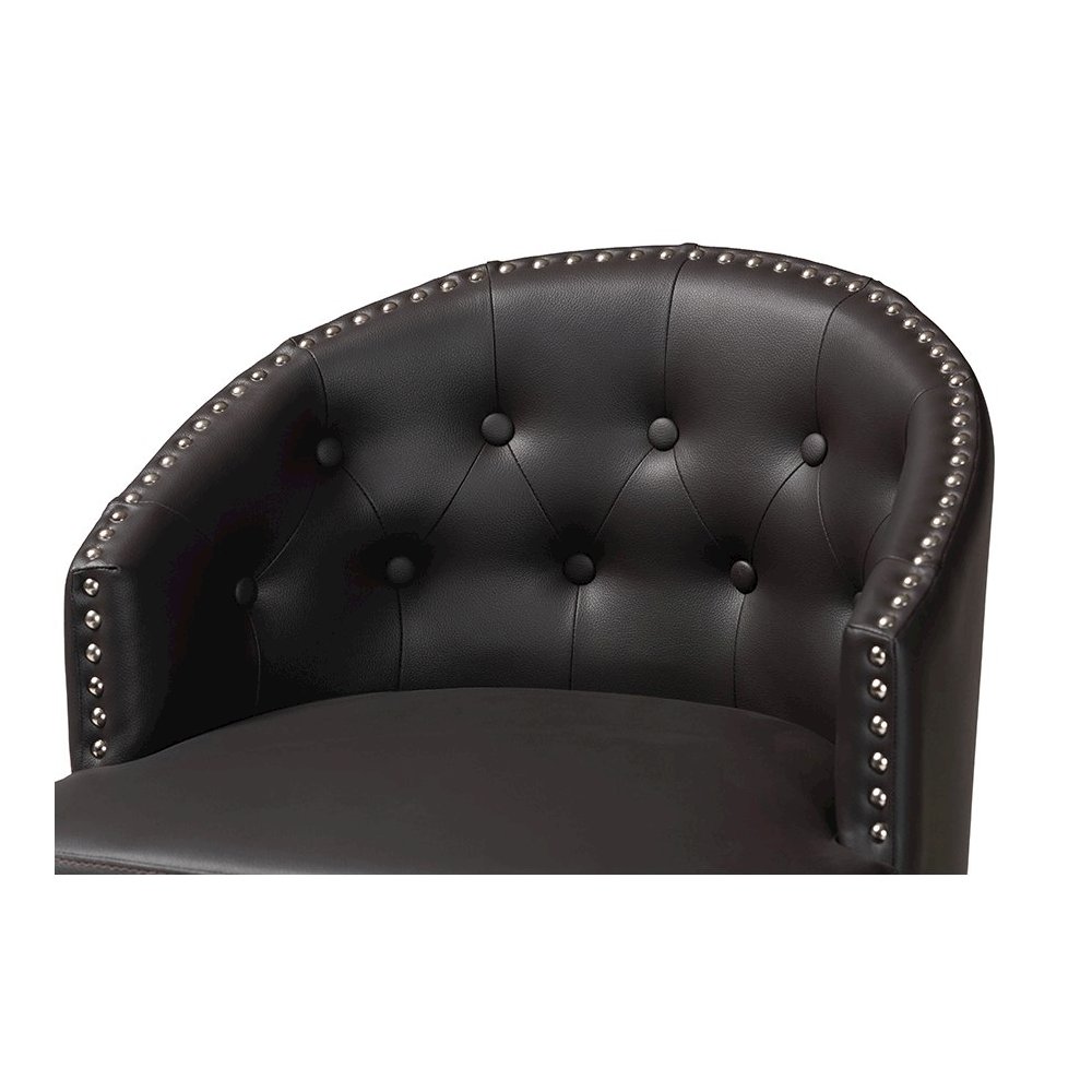 Leather Tufted Swivel Barstool with Nail heads Trim (Set of 2). Picture 4