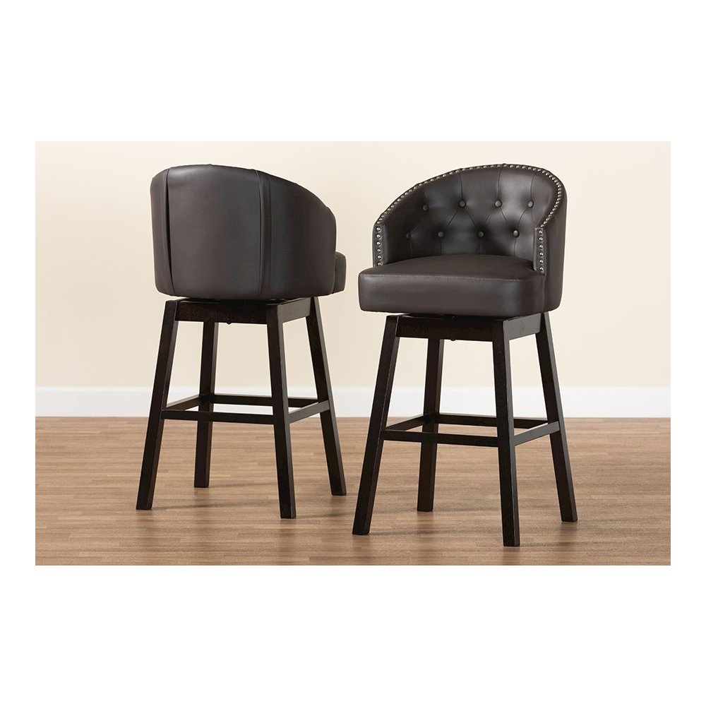 Leather Tufted Swivel Barstool with Nail heads Trim (Set of 2). Picture 8