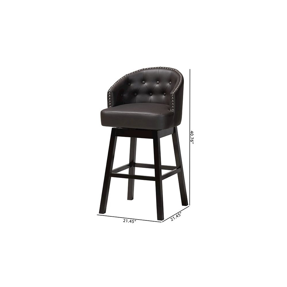 Leather Tufted Swivel Barstool with Nail heads Trim (Set of 2). Picture 9