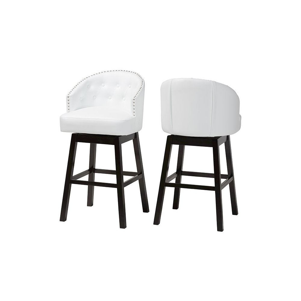 Leather Tufted 2-Piece Swivel Barstool Set with Nail heads Trim. Picture 1