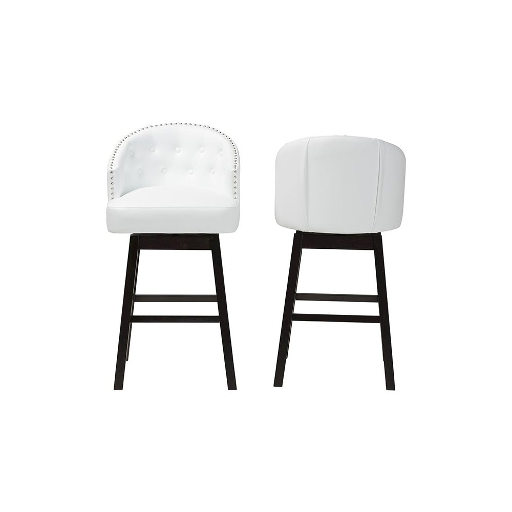 Leather Tufted 2-Piece Swivel Barstool Set with Nail heads Trim. Picture 2