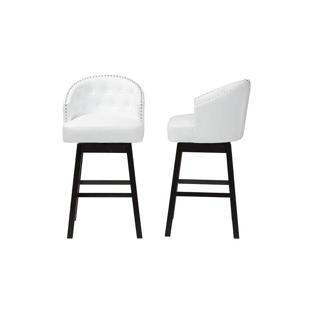 Leather Tufted 2-Piece Swivel Barstool Set with Nail heads Trim. Picture 3