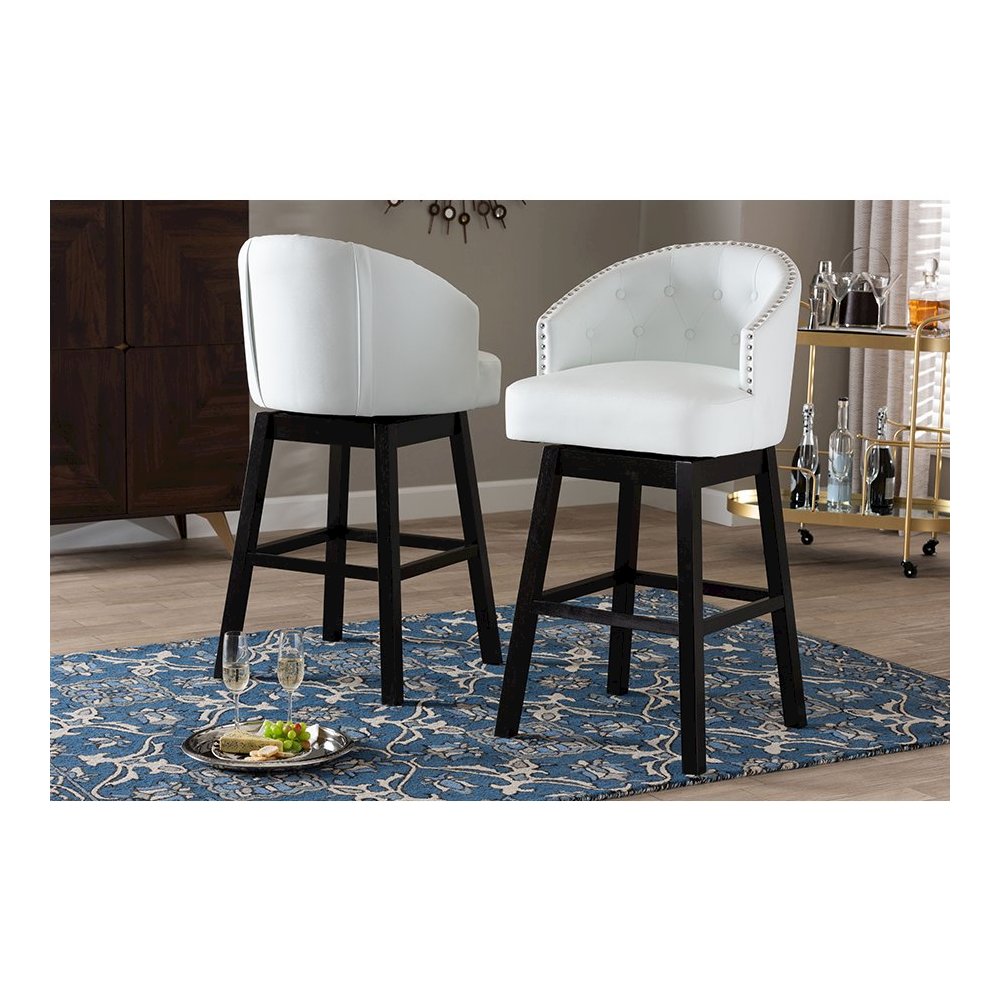 Leather Tufted 2-Piece Swivel Barstool Set with Nail heads Trim. Picture 7