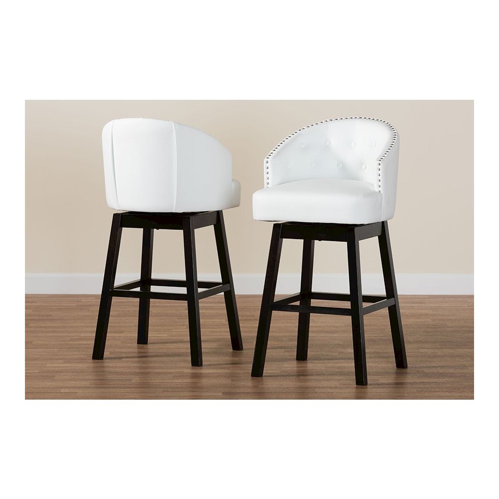 Leather Tufted 2-Piece Swivel Barstool Set with Nail heads Trim. Picture 8