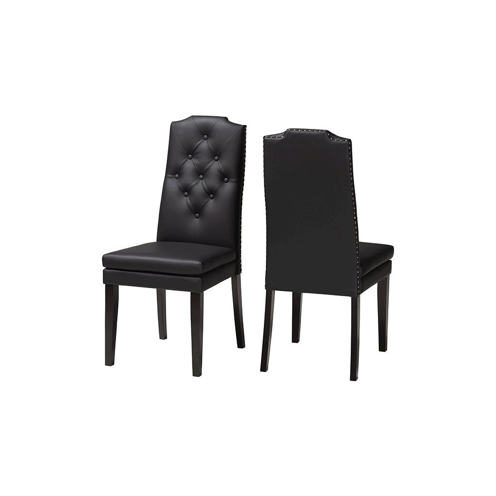 Leather Button-Tufted Nail heads Trim Dining Chair (Set of 2). Picture 1