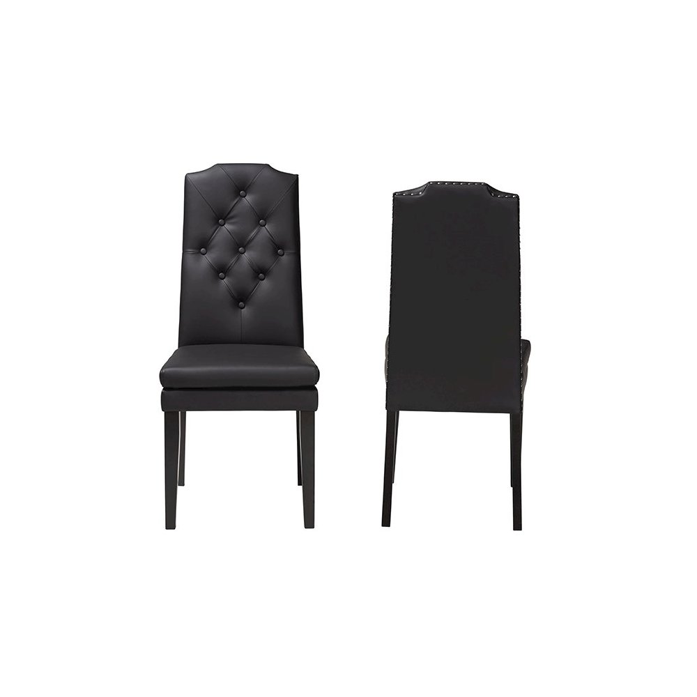 Leather Button-Tufted Nail heads Trim Dining Chair (Set of 2). Picture 2