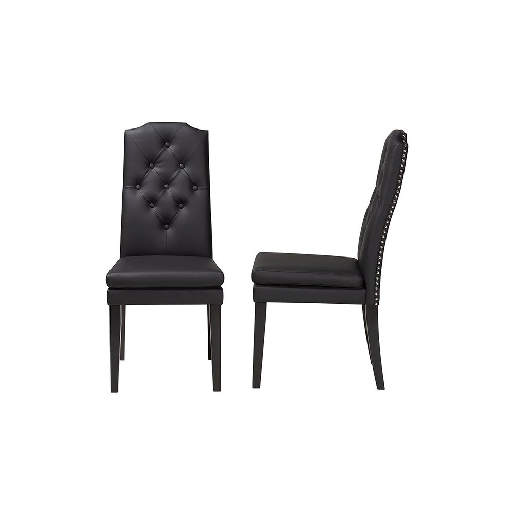 Leather Button-Tufted Nail heads Trim Dining Chair (Set of 2). Picture 3