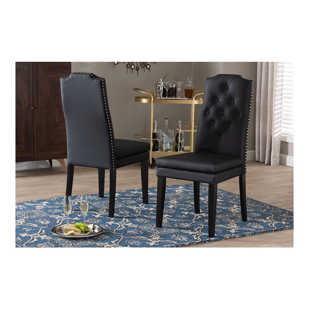 Leather Button-Tufted Nail heads Trim Dining Chair (Set of 2). Picture 7