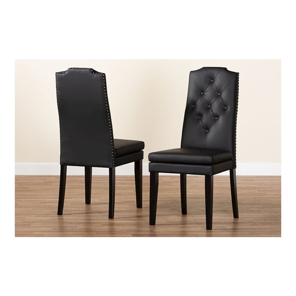 Leather Button-Tufted Nail heads Trim Dining Chair (Set of 2). Picture 8