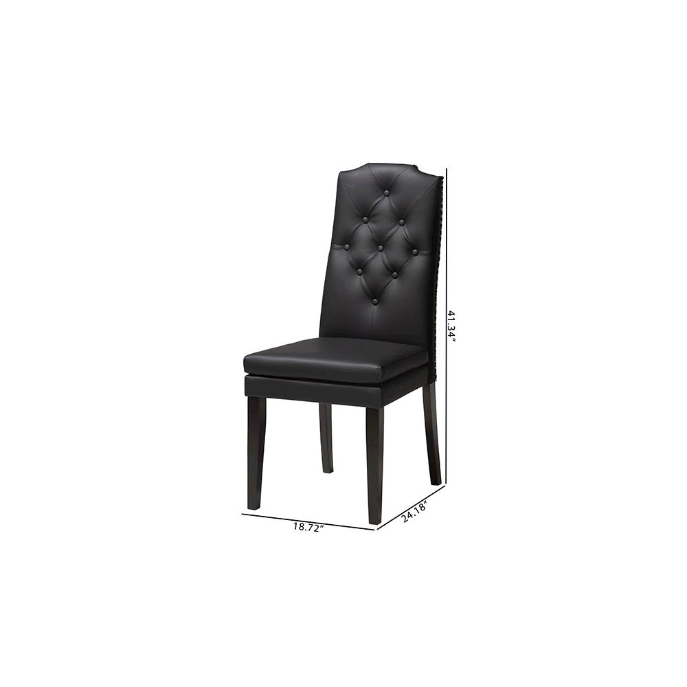 Leather Button-Tufted Nail heads Trim Dining Chair (Set of 2). Picture 9