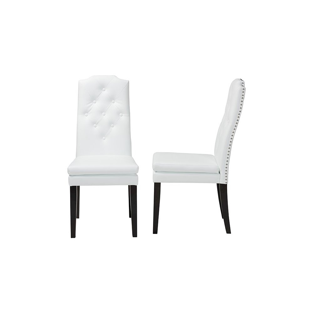 Leather Button-Tufted Nail heads Trim Dining Chair (Set of 2). Picture 3